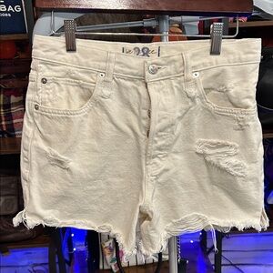 We The Free Cream Distressed Jean Shorts